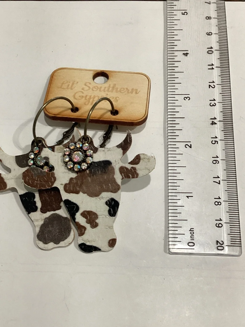 Lil' Southern Gypsies Cowhide Cow Head Earrings - White, Brown, Black